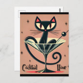 Atomfuturistic Space Age Black Cat Martini Postkarte (Vorne/Hinten)