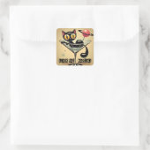 Atomfuturistic Space Age Black Cat Martini Quadratischer Aufkleber (Tasche)