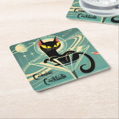 Atomfuturistic Space Age Black Cat Martini Rechteckiger Pappuntersetzer (angewinkelt)