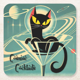 Atomfuturistic Space Age Black Cat Martini Rechteckiger Pappuntersetzer
