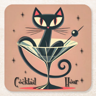 Atomfuturistic Space Age Black Cat Martini Rechteckiger Pappuntersetzer