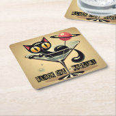 Atomfuturistic Space Age Black Cat Martini Rechteckiger Pappuntersetzer (angewinkelt)