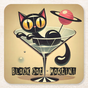Atomfuturistic Space Age Black Cat Martini Rechteckiger Pappuntersetzer