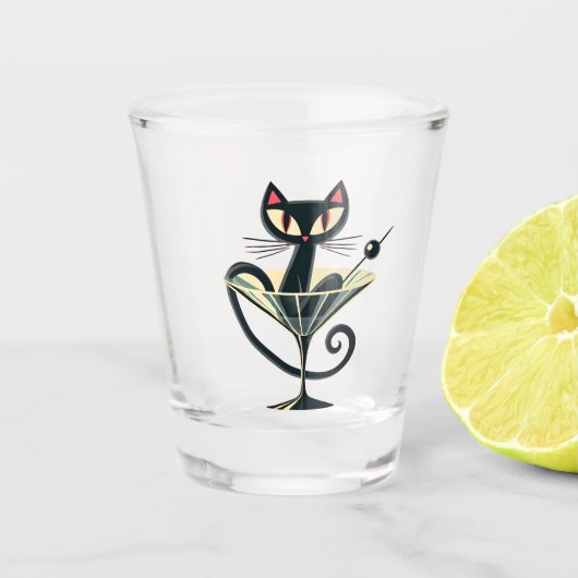 Atomfuturistic Space Age Black Cat Martini Schnapsglas (Vorderseite)