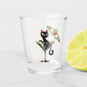 Atomfuturistic Space Age Black Cat Martini Schnapsglas (Vorderseite)
