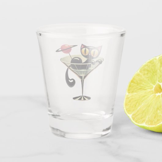 Atomfuturistic Space Age Black Cat Martini Schnapsglas (Rückseite)