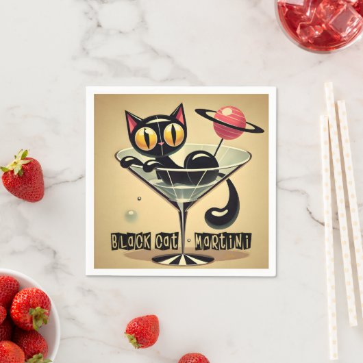 Atomfuturistic Space Age Black Cat Martini Serviette (Beispiel)