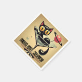 Atomfuturistic Space Age Black Cat Martini Serviette (Ecke)