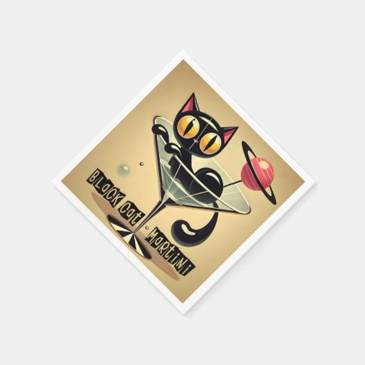 Atomfuturistic Space Age Black Cat Martini Serviette (Ecke)