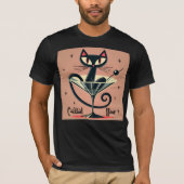 Atomfuturistic Space Age Black Cat Martini T-Shirt (Vorderseite)