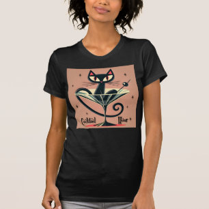 Atomfuturistic Space Age Black Cat Martini T-Shirt