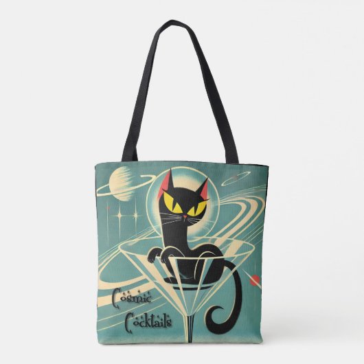 Atomfuturistic Space Age Black Cat Martini Tasche (Rückseite)