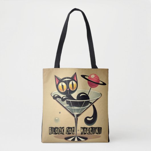 Atomfuturistic Space Age Black Cat Martini Tasche (Vorderseite)