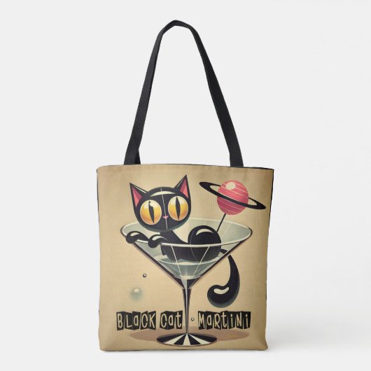 Atomfuturistic Space Age Black Cat Martini Tasche (Rückseite)