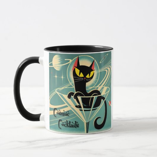 Atomfuturistic Space Age Black Cat Martini Tasse (Links)