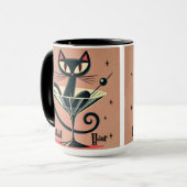 Atomfuturistic Space Age Black Cat Martini Tasse (Vorderseite Links)