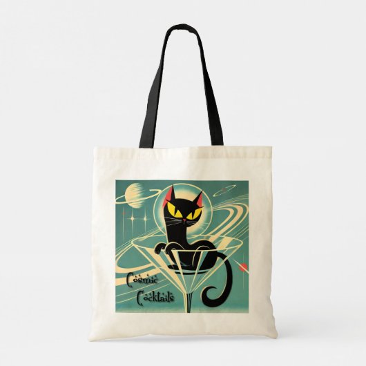 Atomfuturistic Space Age Black Cat Martini Tragetasche (Rückseite)