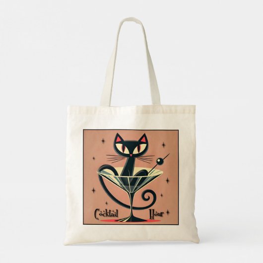 Atomfuturistic Space Age Black Cat Martini Tragetasche (Rückseite)