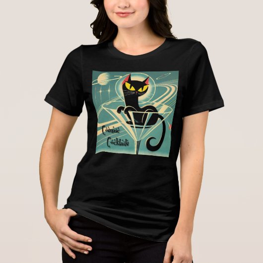 Atomfuturistic Space Age Black Cat Martini Tri-Blend Shirt (Vorderseite)