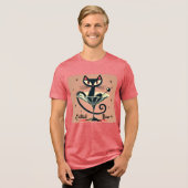 Atomfuturistic Space Age Black Cat Martini Tri-Blend Shirt (Vorderseite voll)