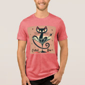 Atomfuturistic Space Age Black Cat Martini Tri-Blend Shirt (Vorderseite)