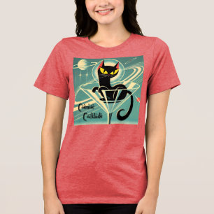 Atomfuturistic Space Age Black Cat Martini Tri-Blend Shirt