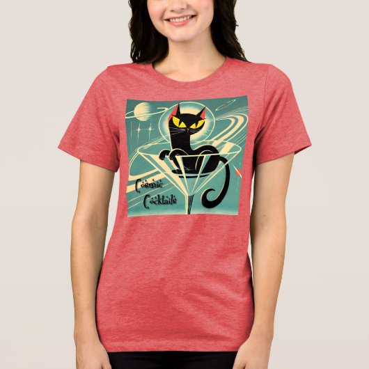 Atomfuturistic Space Age Black Cat Martini Tri-Blend Shirt (Vorderseite)