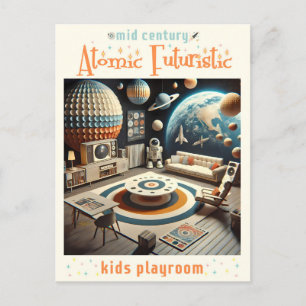 Atomfuturistic Space Age Kids Playroom Postkarte