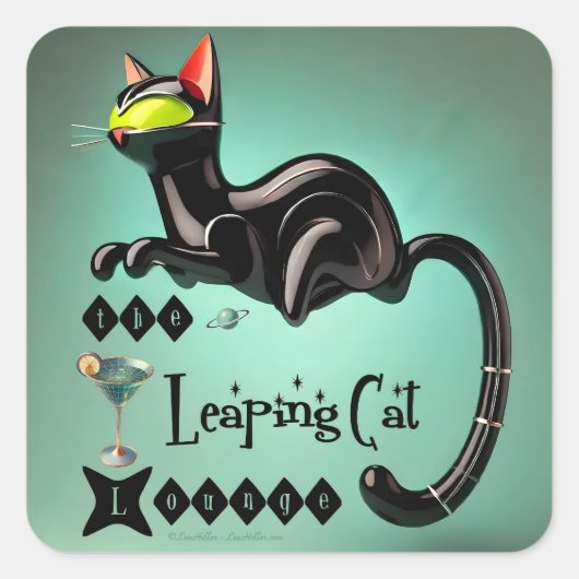 Atomfuturistic The Leaping Cat Lounge Quadratischer Aufkleber (Vorderseite)
