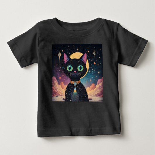 Atomfuturistische, kosmische schwarze Katze im Mon Baby T-shirt (Vorderseite)