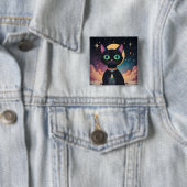 Atomfuturistische, kosmische schwarze Katze im Mon Button (Beispiel)