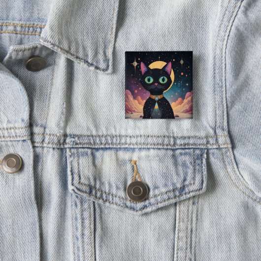 Atomfuturistische, kosmische schwarze Katze im Mon Button (Beispiel)