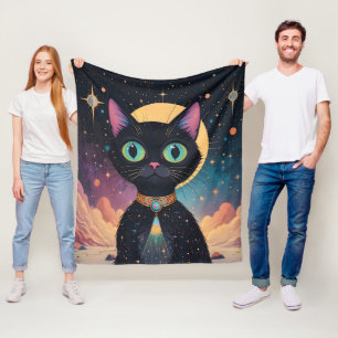 Atomfuturistische, kosmische schwarze Katze im Mon Fleecedecke