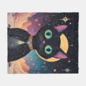 Atomfuturistische, kosmische schwarze Katze im Mon Fleecedecke (Vorderseite (Horizontal))