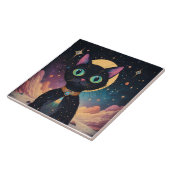 Atomfuturistische, kosmische schwarze Katze im Mon Fliese (Seite)