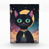 Atomfuturistische, kosmische schwarze Katze im Mon Fotoblock (Vorderseite)