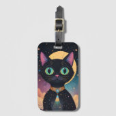 Atomfuturistische, kosmische schwarze Katze im Mon Gepäckanhänger (Vorderseite Vertikal)