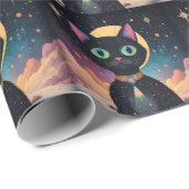 Atomfuturistische, kosmische schwarze Katze im Mon Geschenkpapier (Rolleneckpunkt)