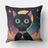 Atomfuturistische, kosmische schwarze Katze im Mon Kissen (Rückseite)