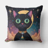 Atomfuturistische, kosmische schwarze Katze im Mon Kissen (Vorderseite)