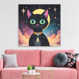 Atomfuturistische, kosmische schwarze Katze im Mon Leinwanddruck