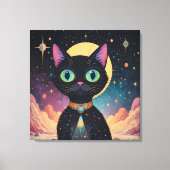 Atomfuturistische, kosmische schwarze Katze im Mon Leinwanddruck (Vorderseite)