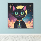 Atomfuturistische, kosmische schwarze Katze im Mon Leinwanddruck (Insitu (Holzboden))