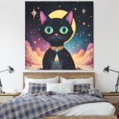 Atomfuturistische, kosmische schwarze Katze im Mon Leinwanddruck (Insitu (Schlafzimmer))