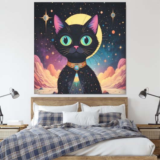 Atomfuturistische, kosmische schwarze Katze im Mon Leinwanddruck (Insitu (Schlafzimmer))