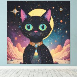 Atomfuturistische, kosmische schwarze Katze im Mon Leinwanddruck