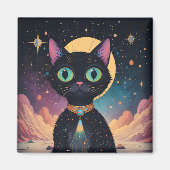Atomfuturistische, kosmische schwarze Katze im Mon Magnet (Vorne)