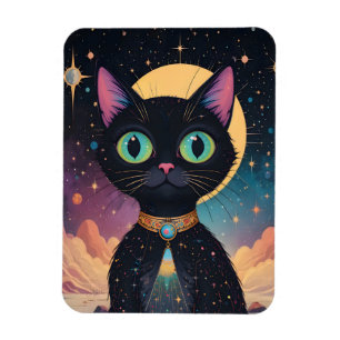 Atomfuturistische, kosmische schwarze Katze im Mon Magnet