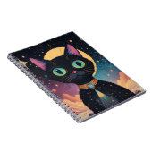 Atomfuturistische, kosmische schwarze Katze im Mon Notizblock (Rechte Seite)