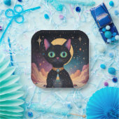 Atomfuturistische, kosmische schwarze Katze im Mon Pappteller (Party)